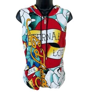 Ed Hardy by Christian Audiger Eternal Love Sleeveless Knit Zip Up Hoodie